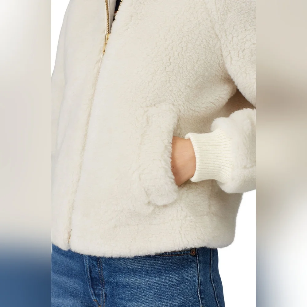 J. CREW Sherpa Bomber Jacket Teddy Plush Fleece Faux Fur Cream Small